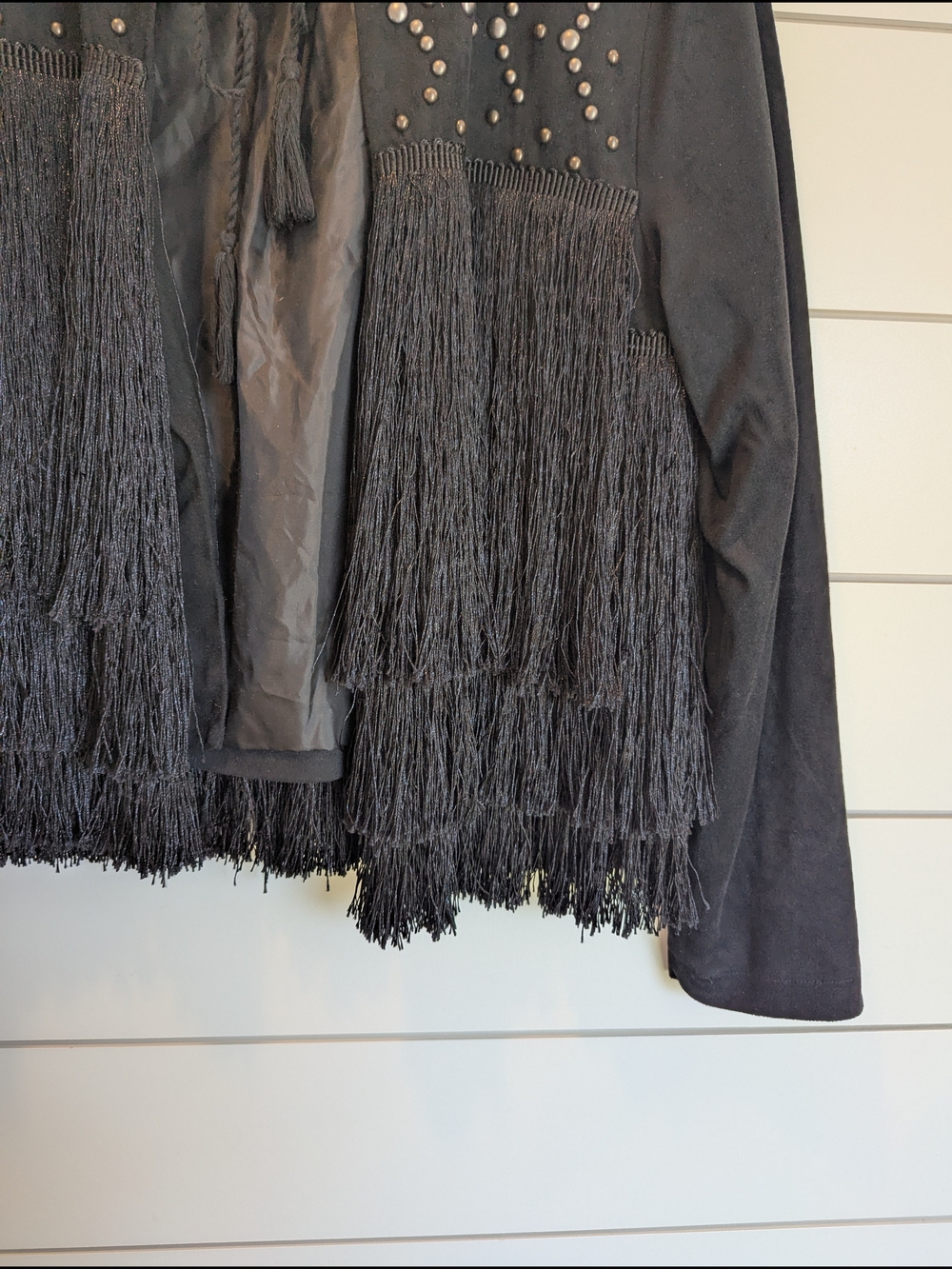 Ariat Women's Black Fringe Studded Jacket Tie Front Size Small Western Cowgirl - Picture 5 of 10